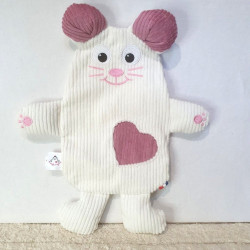 doudou souris Sidonie velours côtelé blanc et vieux rose vue de face