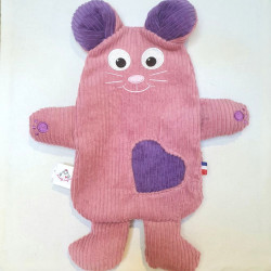 doudou souris Rosalie velours côtelé vieux rose et violet vue de face