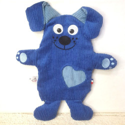 doudou peluche chien velours bleu cobalt bleu clair Hector vue de face