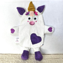 doudou souris Apolline velours blanc cassé et violet vue de face