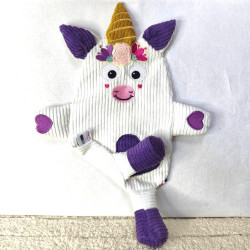 doudou souris Apolline velours blanc cassé et violet