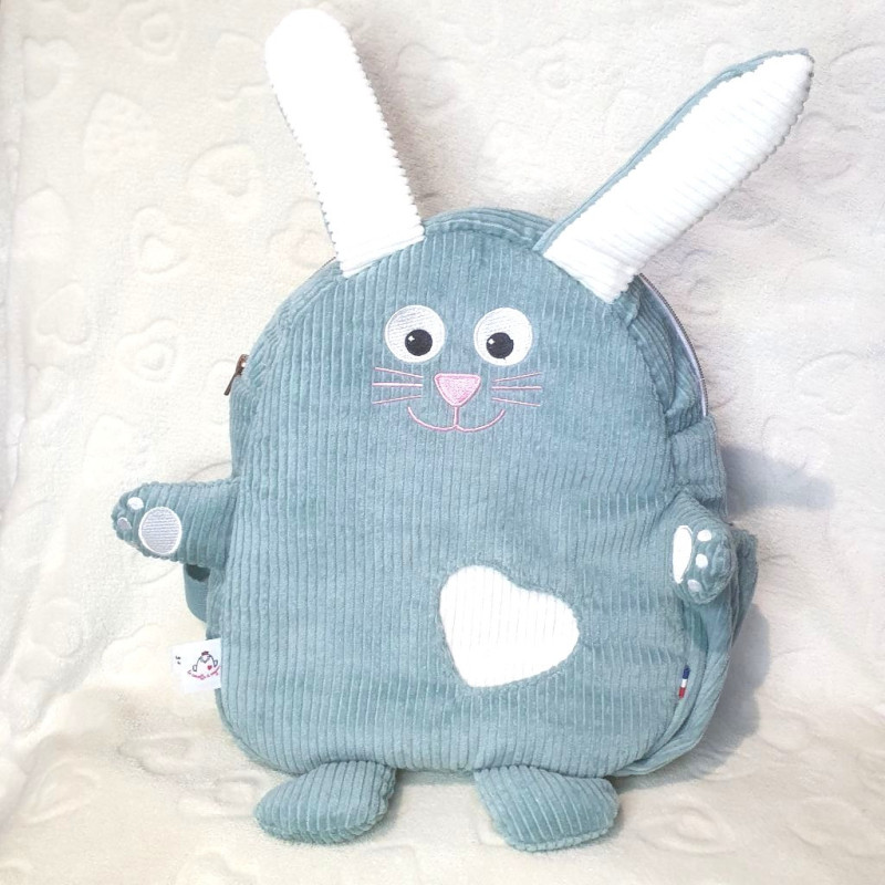 cartable sac à dos maternelle lapin velours vert clair face