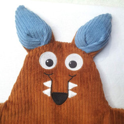 doudou peluche loup velours caramel et bleu clair Wolfgang détail visage