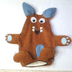doudou peluche loup velours caramel et bleu clair Wolfgang