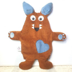 doudou peluche loup velours caramel et bleu clair Wolfgang vue de face