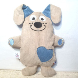 doudou peluche chien chiot velours beige et bleu clair Tobie vue de face