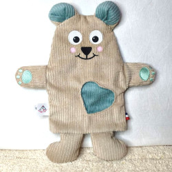 doudou ourson Barnabé velours côtelé beige et bleu clair vue de face