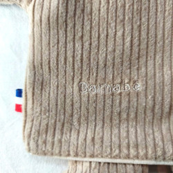 doudou ourson Barnabé velours beige et bleu clair prénom norme CE
