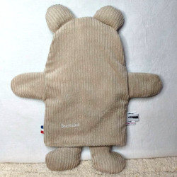 doudou ourson Barnabé velours côtelé beige et bleu clair vue de dos