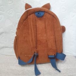 cartable sac à dos maternelle loup velours caramel et bleu clair vue de dos