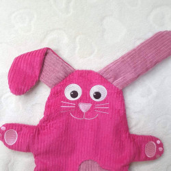 doudou Lapin Fleur velours fuchsia et vieux rose détail visage