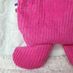 doudou lapin Fleur velours fuchsia et vieux rose prénom norme CE
