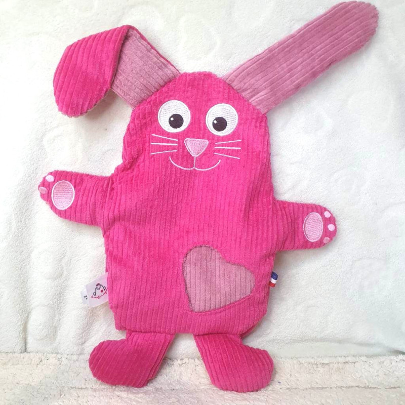 doudou Lapin Fleur velours fuchsia et vieux rose vue de face