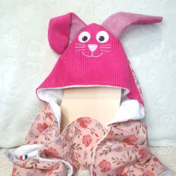 cape carré bain lapin velours fuchsia imprimé douceur fleurie éponge bambou