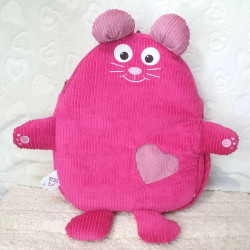 cartable sac à dos maternelle souris velours rose fuchsia vue de face