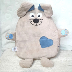 cartable sac à dos maternelle chien chiot velours beige et bleu clair vue de face