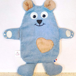 doudou peluche ours ourson velours bleu clair beige Patrice vue de face