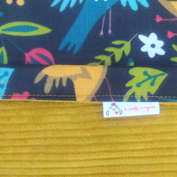 Couverture velours moutarde imprimé oiseaux