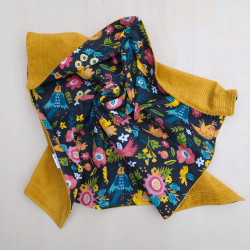 Couverture velours moutarde imprimé oiseaux