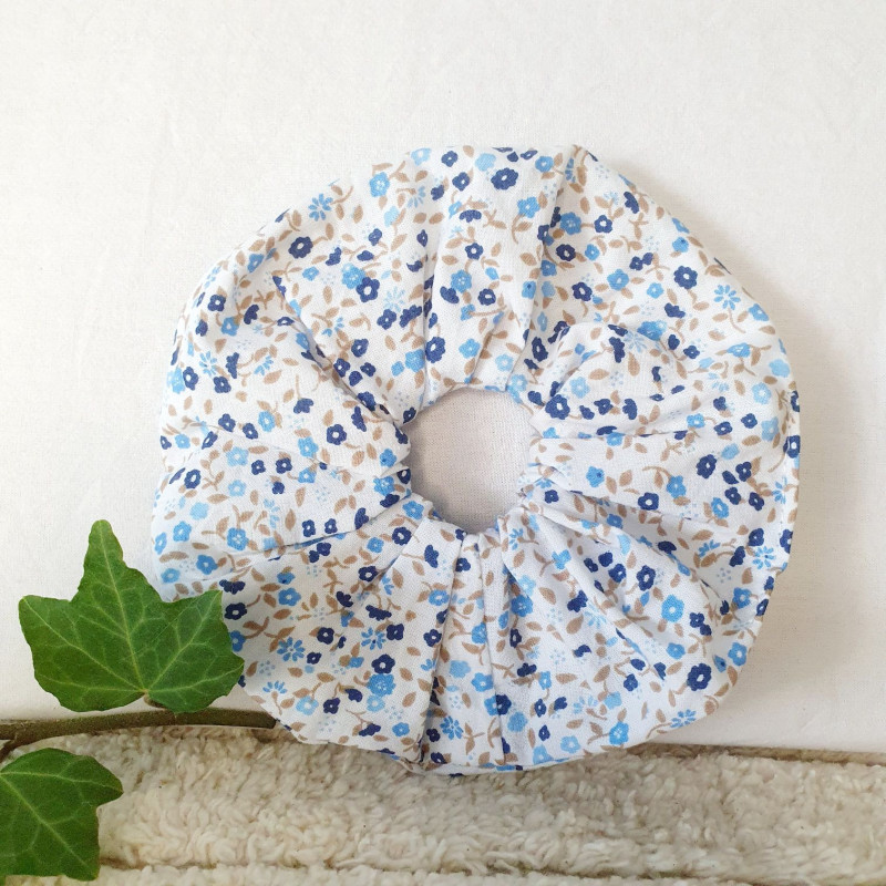 Chouchou tissu fleurs bleues
