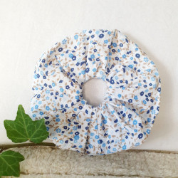 Chouchou tissu fleurs bleues
