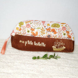 Trousse de toilette brique et renards oranges