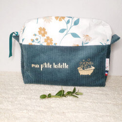 Trousse de toilette vert forêt et fleurs des champs