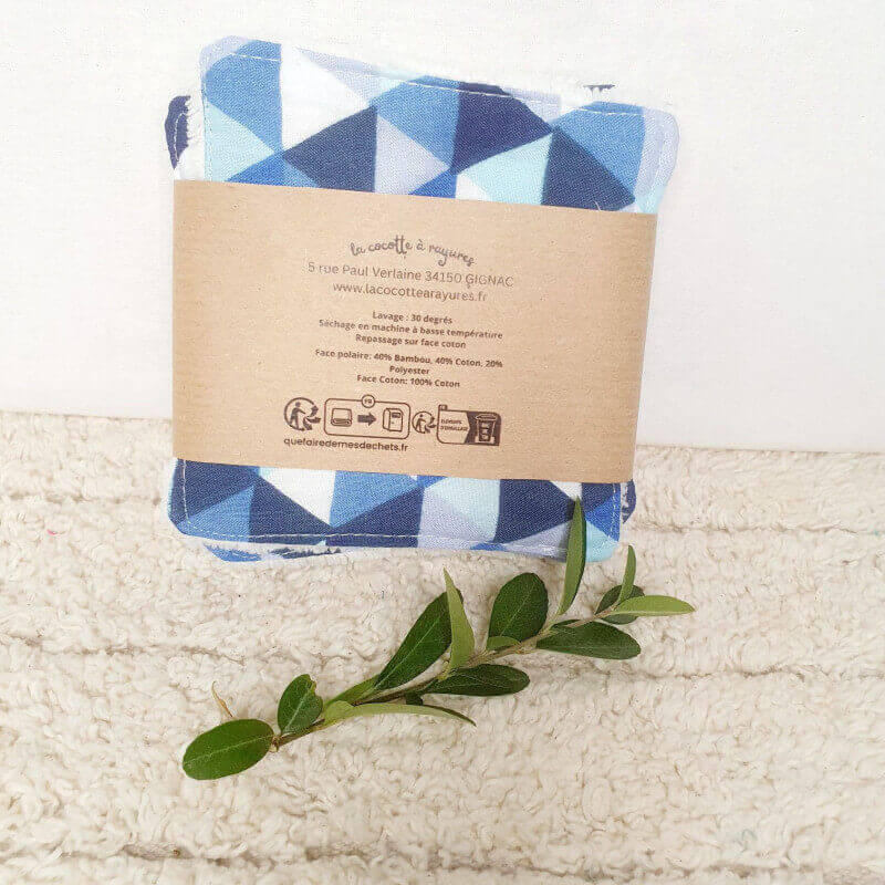 Lot de 5 lingettes lavables triangles bleus